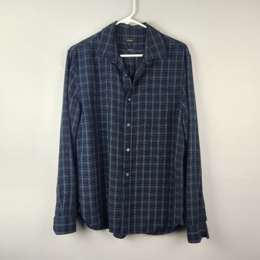 Vince Plaid Navy Shirt Medium